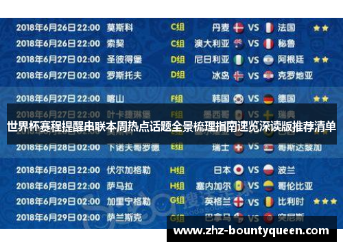 世界杯赛程提醒串联本周热点话题全景梳理指南速览深读版推荐清单 世界杯赛程提醒串联本周热点话题全景梳理指南速览深读版推荐清单